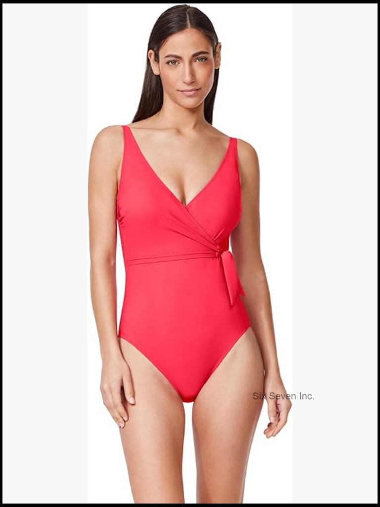 Surplice One Piece Swimsuit With Tummy Control - Built-In Soft Cups, Adjustable